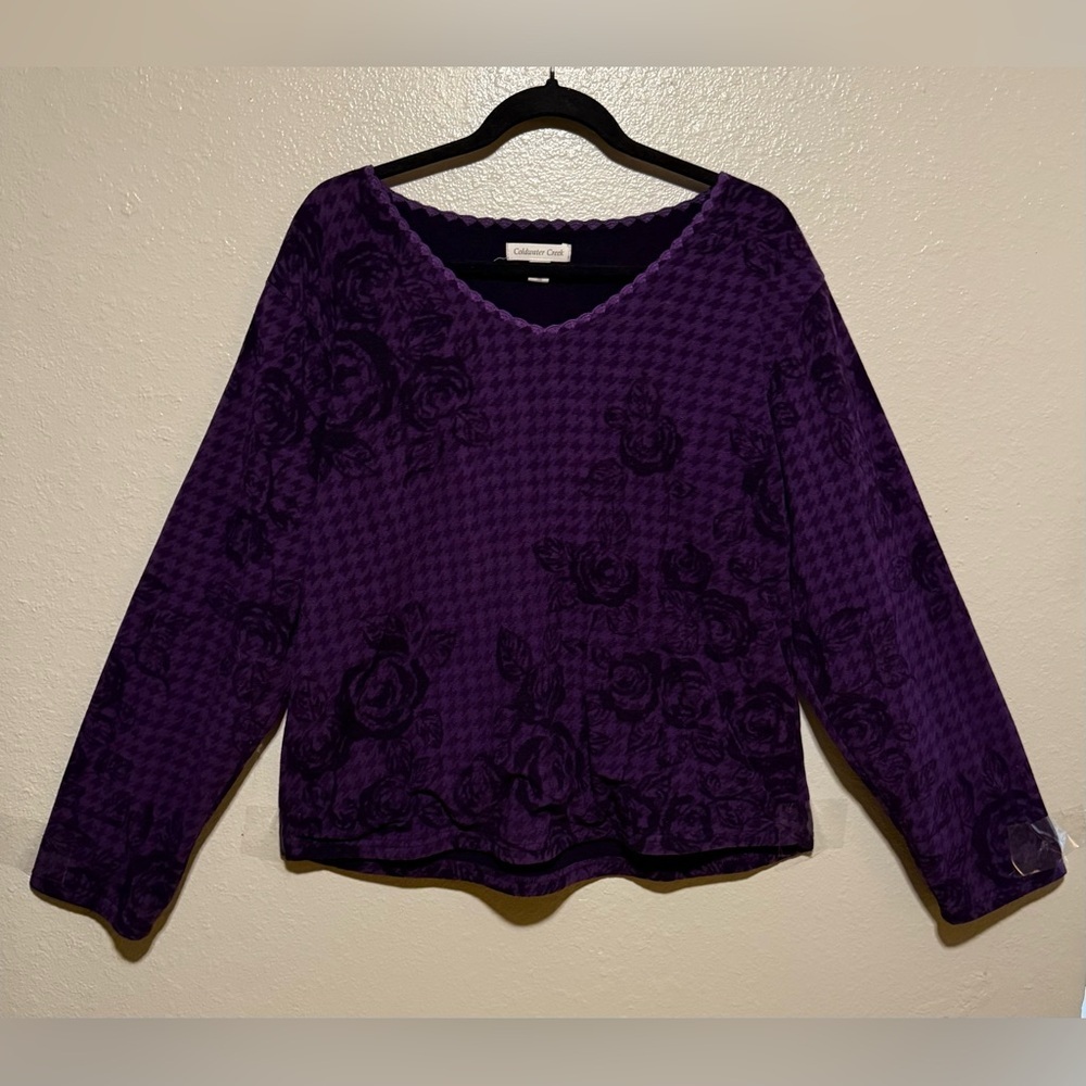Coldwater Creek Purple Floral Textured Long Sleeve Top Houndstooth XL - Picture 2 of 4